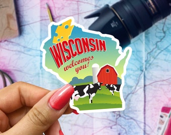 Wisconsin Travel Sticker, State Souvenir, Wisconsin Suitcase Decal, Vacation Stickers