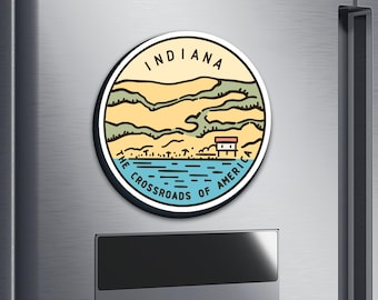Indiana Round Wooden Fridge Magnet - Travel Souvenir Gift