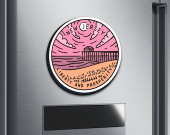 New Jersey Round Wooden Fridge Magnet - Travel Souvenir Gift