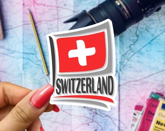 Switzerland Flag Travel Sticker, Passport Souvenir, Swiss Suitcase Decal, Vacation Stickers