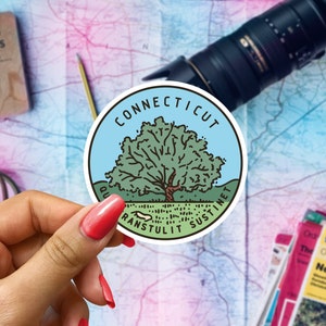 Connecticut Travel Sticker, State Badge Souvenir, Connecticut Suitcase Decal, Vacation Stickers