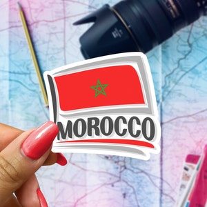 Morocco Flag Travel Sticker, Passport Souvenir, Moroccan Suitcase Decal, Vacation Stickers