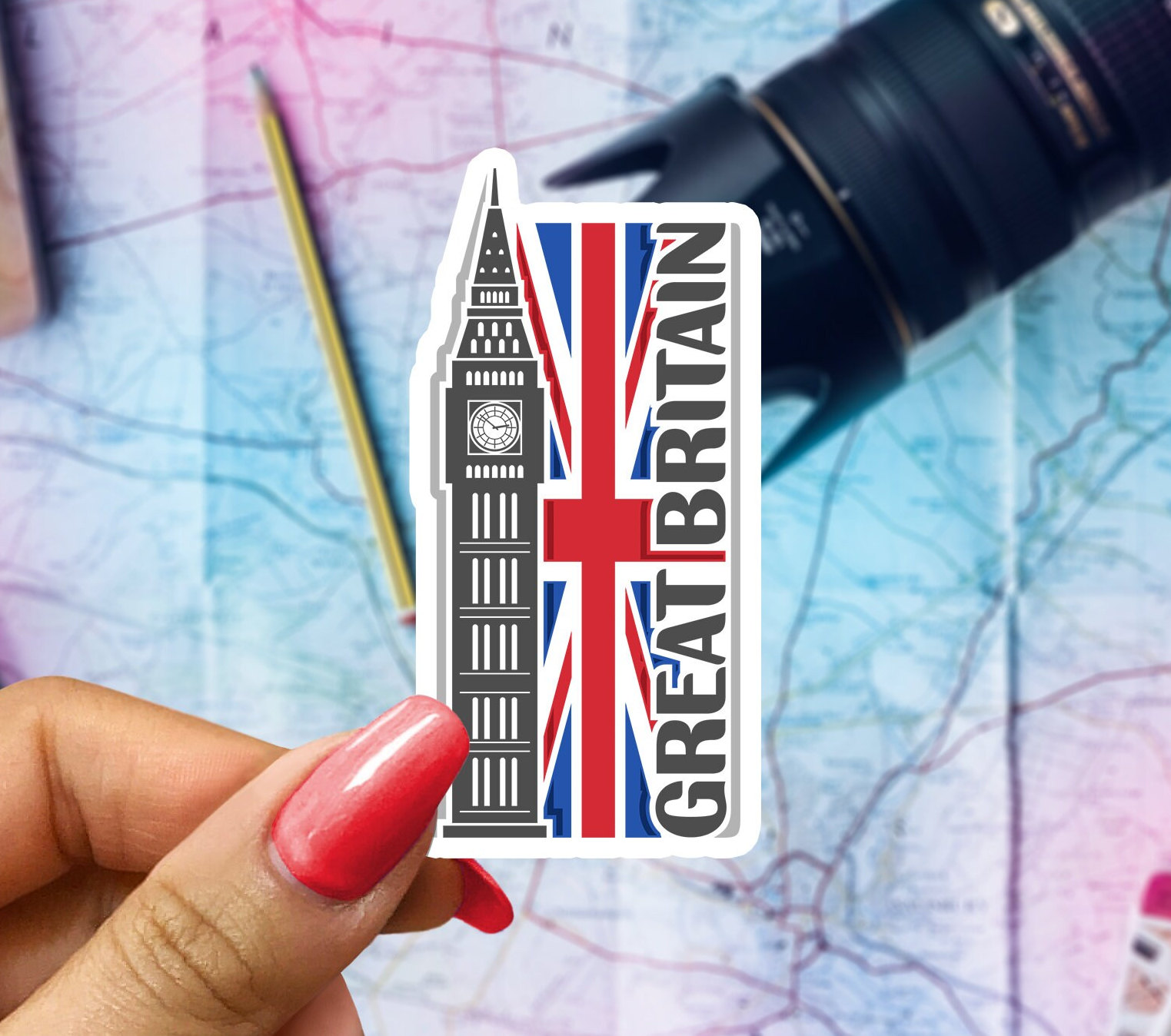Great Britain Travel Sticker, Passport Souvenir, British Suitcase Decal ...
