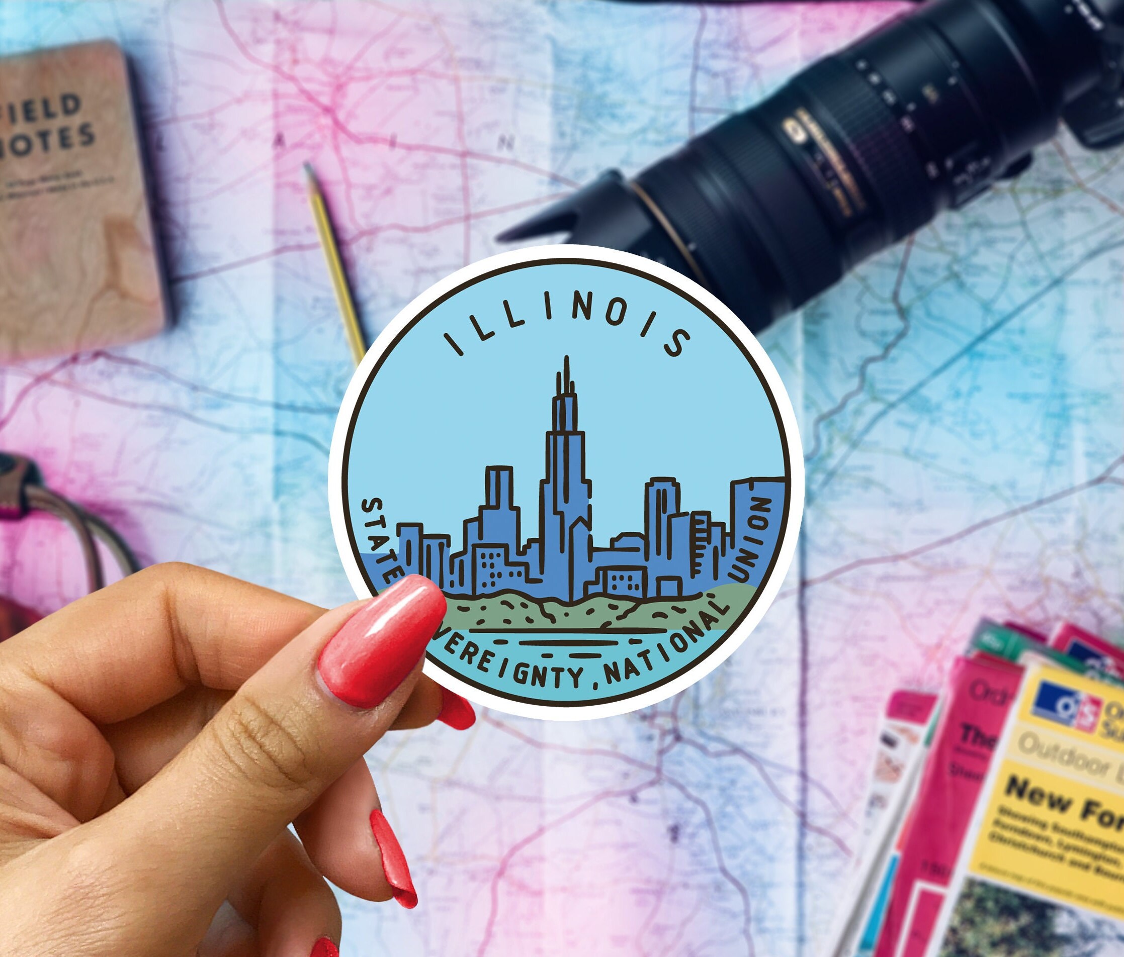 Illinois Travel Sticker, State Badge Souvenir, Illinois Suitcase Decal, Vacation Stickers
