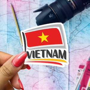Vietnam Flag Travel Sticker, Passport Souvenir, Vietnamese Suitcase Decal, Vacation Stickers