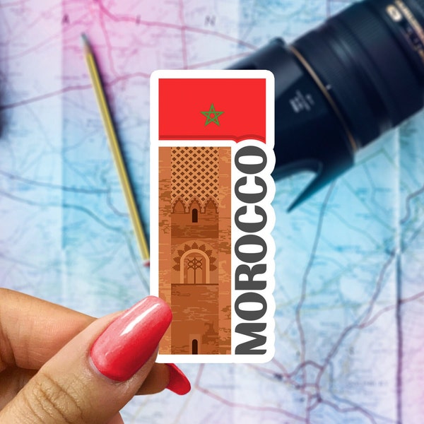 Morocco Travel Sticker, Passport Souvenir, Moroccan Suitcase Decal, Vacation Stickers