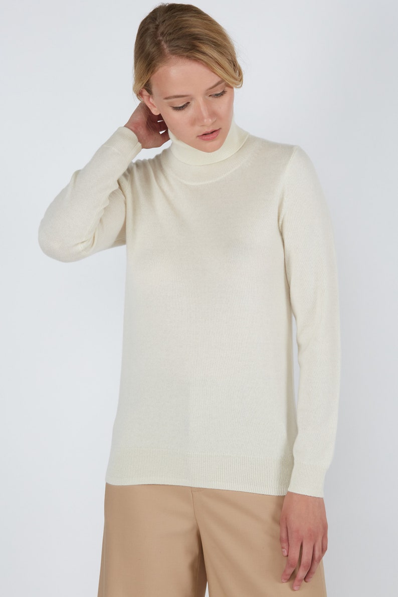 100% Pure Cashmere Sweaters for Women Turtleneck Pullovers Color Cream ...