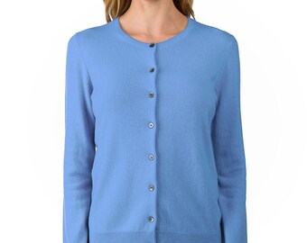 Cardigan da donna in puro cashmere al 100% / Maglioni cardigan con bottoni / Colore blu cristallo