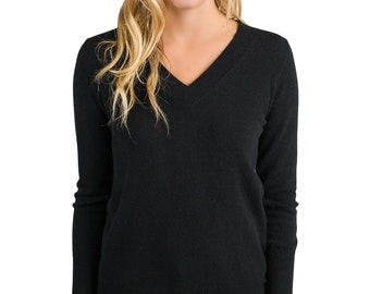 100% Pure Cashmere Sweaters for Women | Ava V Neck Pullovers | Color Black
