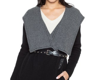 Damen 100% reiner Kaschmir Langarm 2-Ton Double Face Cascade Open Cardigan Pullover | Farbe : schwarz-kohle