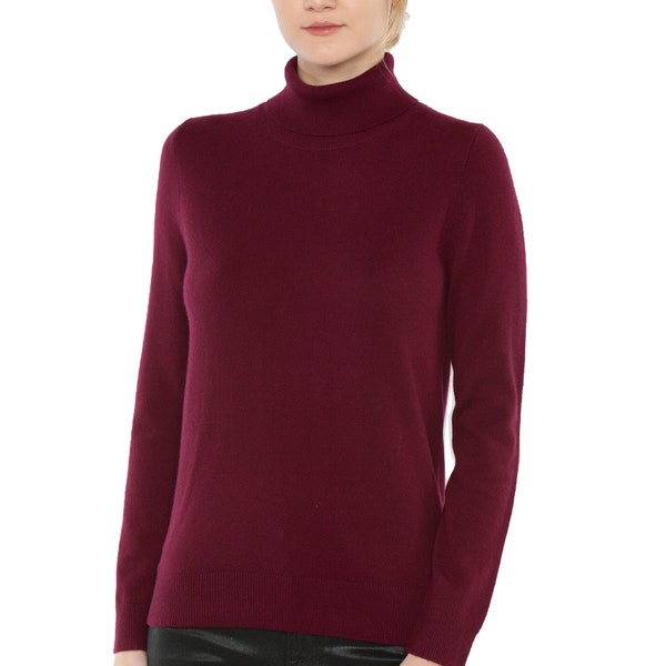 100% Pure Cashmere Sweaters for Women | Turtleneck Pullovers | Color plum