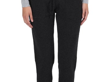 Jennie Liu Damen 100% Kaschmir Strickhose Jogger Hose | Farbe : Dark Charcoal