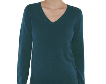 100% Pure Cashmere Sweaters for Women | V Neck Pullovers | Color Teal