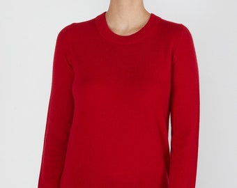 100% Pure Cashmere Sweaters for Women | Crew Neck Pullover | Color Red