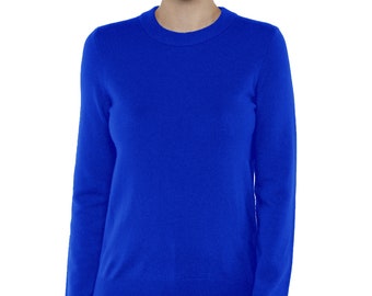 100% Pure Cashmere Sweaters for Women | Crew Neck Pullover | Color Cobalt