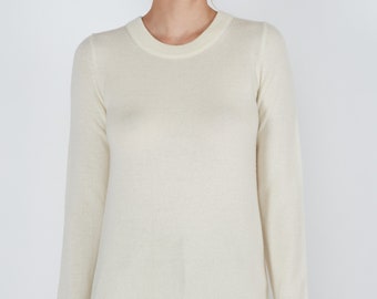 100% Pure Cashmere Sweaters for Women | Crew Neck Pullover | Color Cream