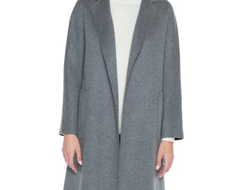 Jennie liu women's cashmere wool double face trench coat with belt | Color : Charcoal