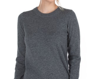 100% Pure Cashmere Sweaters for Women | Crew Neck Pullover | Color Charcoal