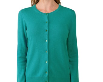 Cardigan da donna in puro cashmere al 100% / Maglioni cardigan con bottoni / Colore Smeraldo