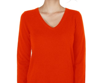 100% Pure Cashmere Sweaters for Women | V Neck Pullovers | Color Tomato