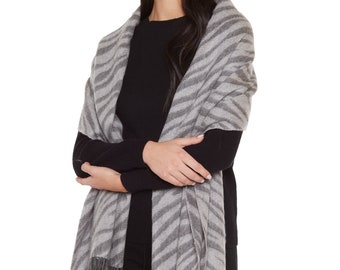JENNIE LIU Damen 72 "x 30" großer Zebra-Jacquard-Schal aus 100% Kaschmir | Farbe : grau