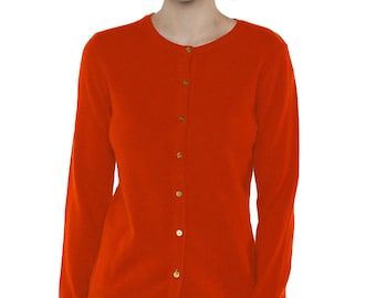 100% Pure Cashmere Cardigans for Women | Button Down Cardigan Sweaters | Color Tomato