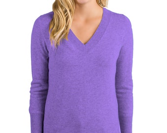 Suéteres 100% Pura Cachemira para Mujer / Jerséis Ava con Cuello en V / Color Lavanda