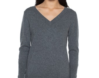 100% Pure Cashmere Sweaters for Women | Ava V Neck Pullovers | Color Charcoal