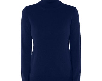 100% Pure Cashmere Sweaters for Women | Turtleneck Pullovers | Color Navy