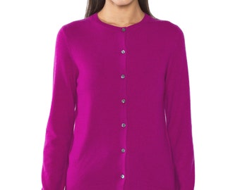 Cardigan da donna in puro cashmere al 100% / Maglioni cardigan con bottoni / Colore Bacca