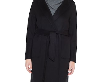Jennie liu women's cashmere wool double face trench coat with belt | Color : Black
