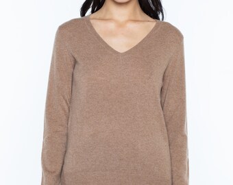 100% Pure Cashmere Sweaters for Women | V Neck Pullovers | Color Saddle Heather