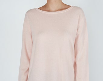 J CASHMERE Damen 100% Kaschmir Dolman Ärmel Pullover High Low Pullover | Farbe: Pink Pearl