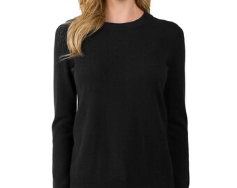 100% Pure Cashmere Sweaters for Women | Crew Neck Pullover | Color Black