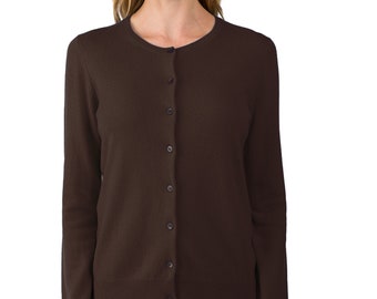 Cardigan da donna in puro cashmere al 100% / Maglioni cardigan con bottoni / Colore cioccolato