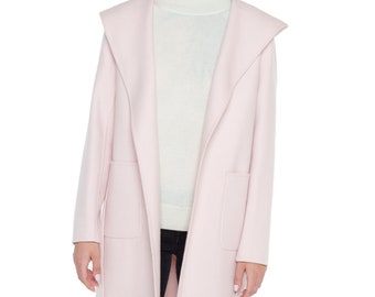 Trench-coat double face en laine et cachemire pour femmes avec ceinture | Couleur : Rose à chevrons