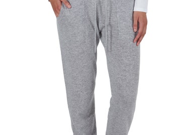 Jennie Liu Damen 100% Kaschmir Strickhose Jogger Hose | Farbe : grau