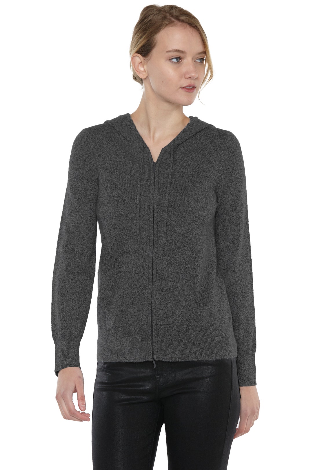 100% Pure Cashmere Hoodies for Women 2-way Zip Hooded Cardigan Sweaters ...