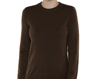 100% Pure Cashmere Sweaters for Women | Crew Neck Pullover | Color Chocolate