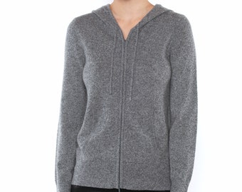 100% Pure Cashmere Hoodies for Women | 2-Way Zip Hooded Cardigan Sweaters | Color Marled Grey