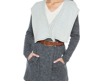 Damen 100% reiner Kaschmir Langarm 2-Ton Double Face Cascade Open Cardigan Pullover | Farbe : Meliert Grau/Creme
