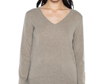 100% Pure Cashmere Sweaters for Women | V Neck Pullovers | Color Toffee
