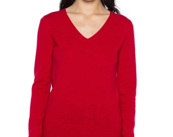 100% Pure Cashmere Sweaters for Women | V Neck Pullovers | Color Red