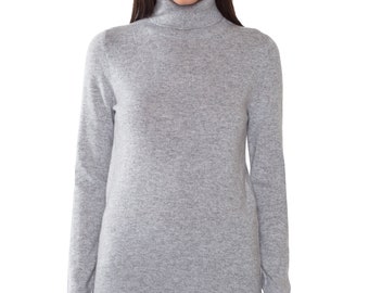 100% Pure Cashmere Sweaters for Women | Turtleneck Pullovers | Color Grey