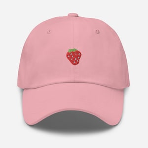 Strawberry Embroidered Hat // Adjustable Strap Back, Adult Unisex, Soft Baseball Cap, Dad Hats, Cute Embroidery Gift, Cute Strawberry