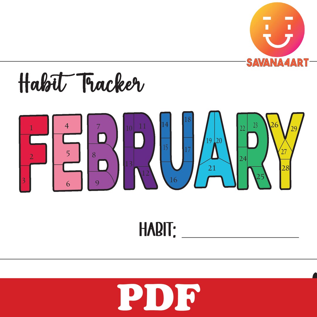 February Habit Tracker Coloring Sheet Printable, Workout Coloring