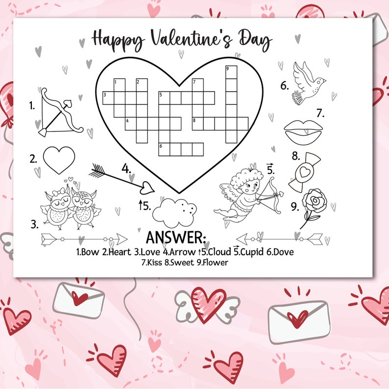 Valentine's Day Activity Placemats for Kids, Printable Valentine ...