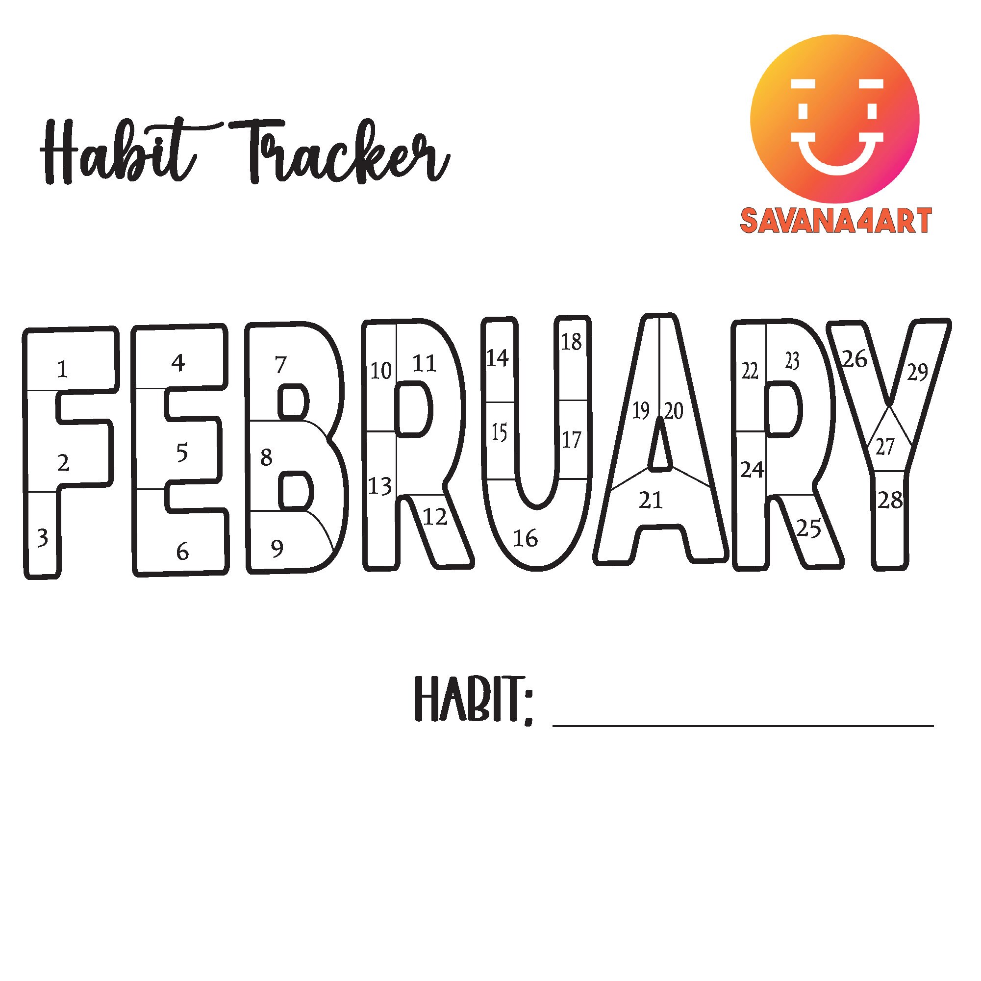 February Habit Tracker Coloring Sheet Printable, Workout Coloring
