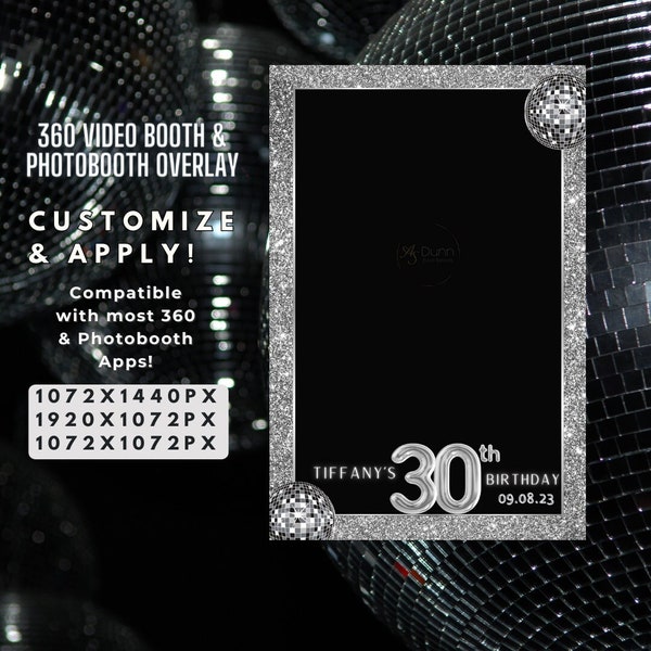 Customizable 360 Video Booth & Photo Booth Disco Birthday Celebration Overlay