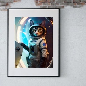 Original Print Art, Space Cat, Wall Art, Digital Print, Home Décor, Office Décor